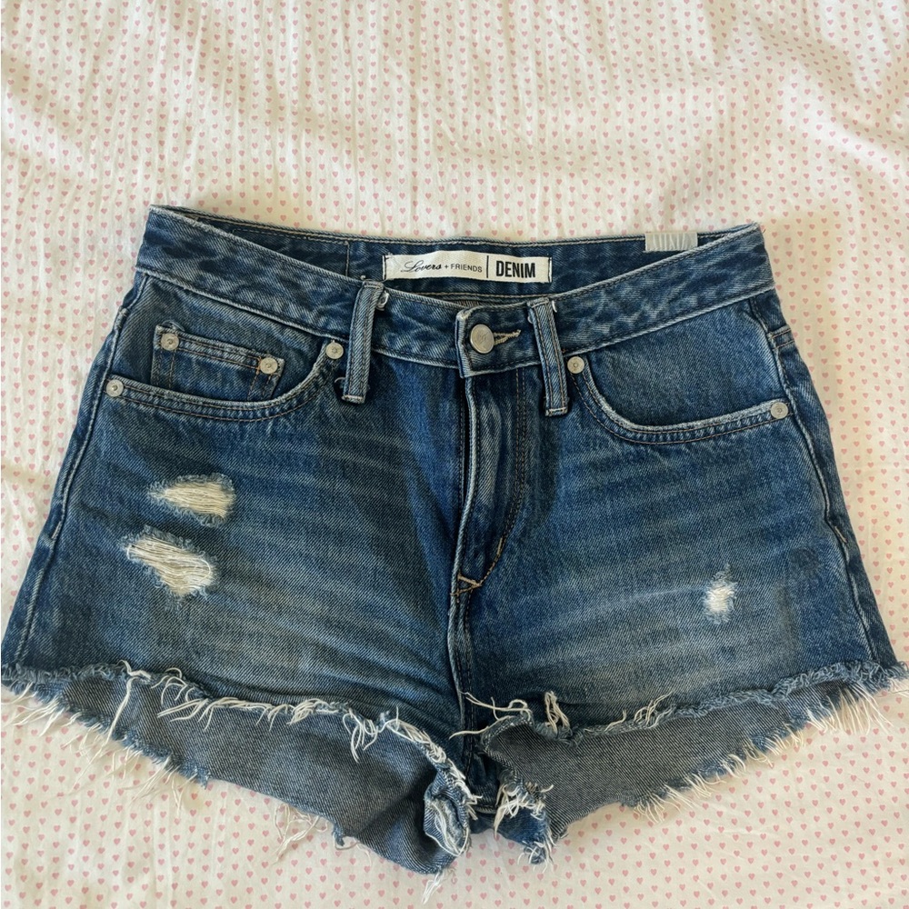 Lovers + Friends Distressed Denim Jean Shorts - Blue